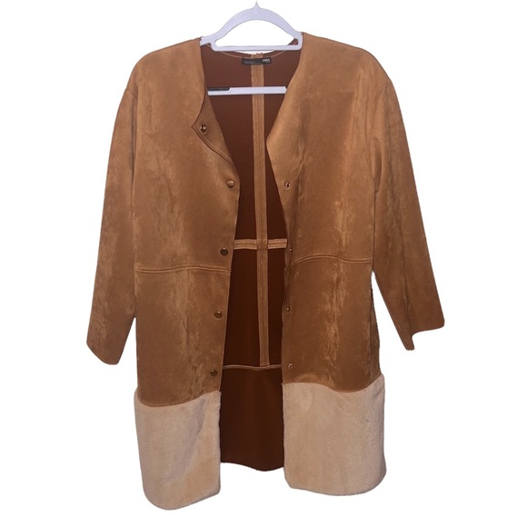 Zara Longline Oversized Faux Suede Sherpa Cognac Camel Jacket - Picture 8 of 15